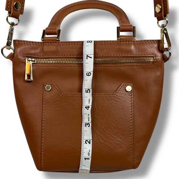 Valentina Fiore Genuine Leather Mini Crossbody Bag Cognac Brown Made In Italy - Picture 7 of 9